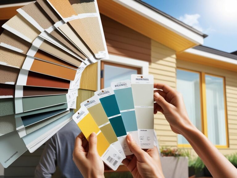 color consultaion for exterior house when there is different color options someone showing it too them you cant see their faces_